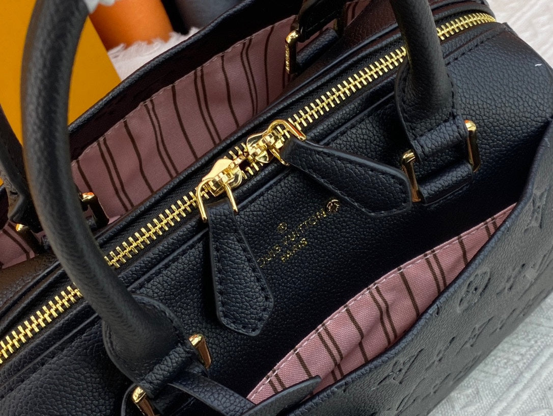 LEM290 Handbag Large Capacity Tote Bag Women Shoulder Handbag Patchwork Color Canvas Genuine Leather Hasp Lady Crossbody Bags Removable Strap Double Handle 25*19CM