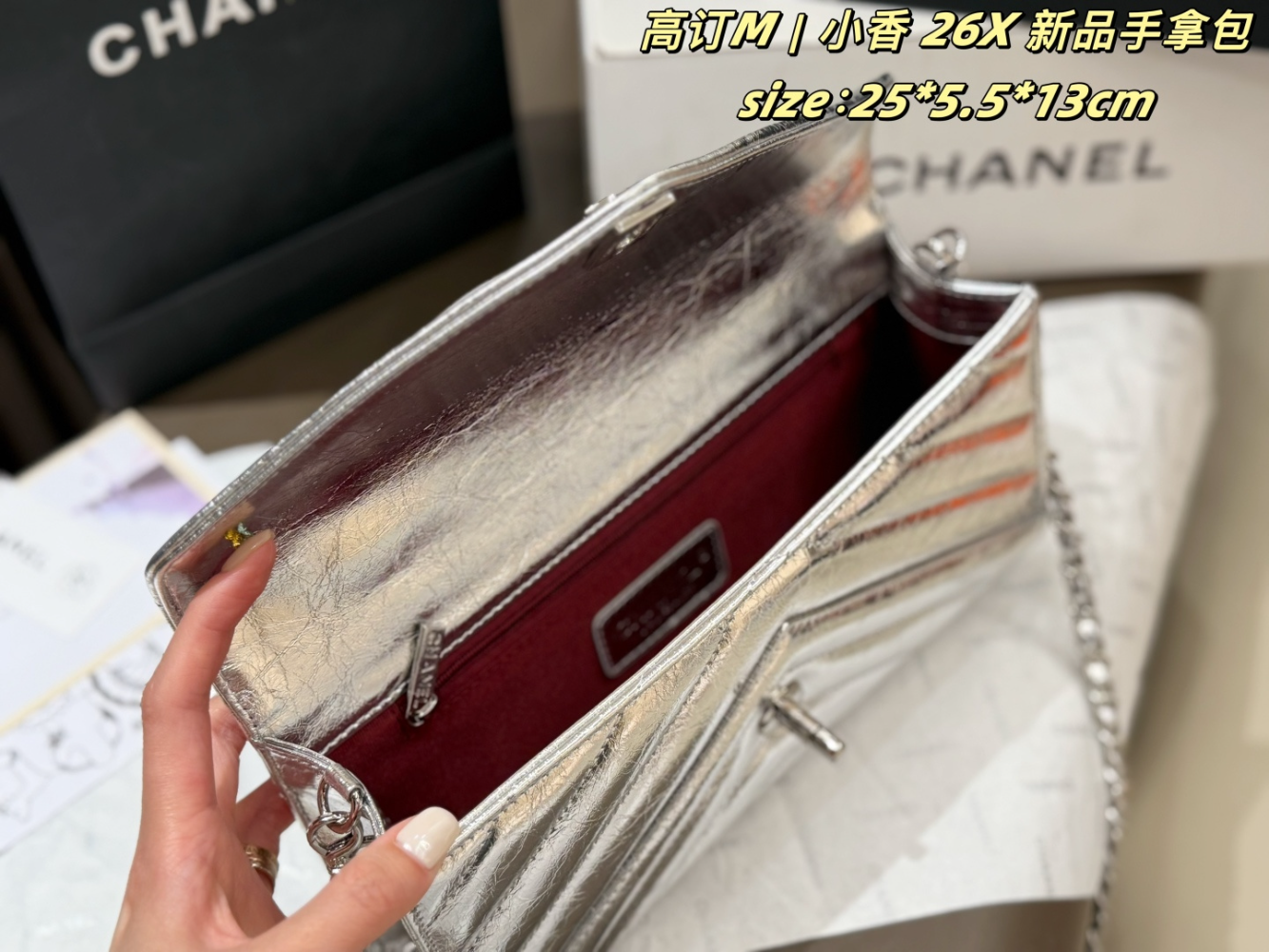 CEM264 New arrive fashion black Red Light beige  Green Beige Silver pink bag for woman hands bag beautiful gift to choose gift 25*5.5*13cm