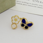 VEM36 New enamel butterfly four-leaf clover double flower ring - a luxurious niche high-end and fashionable design with an elegant style for the finger