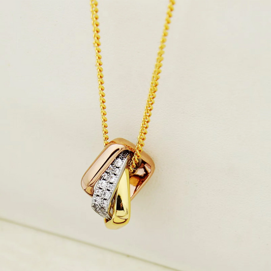 CREM211  New Arrive Fashion Square Three-ring, Three-color Necklace with Diamonds Necklce for Woman Brass Material Jewelry To Choose Gift