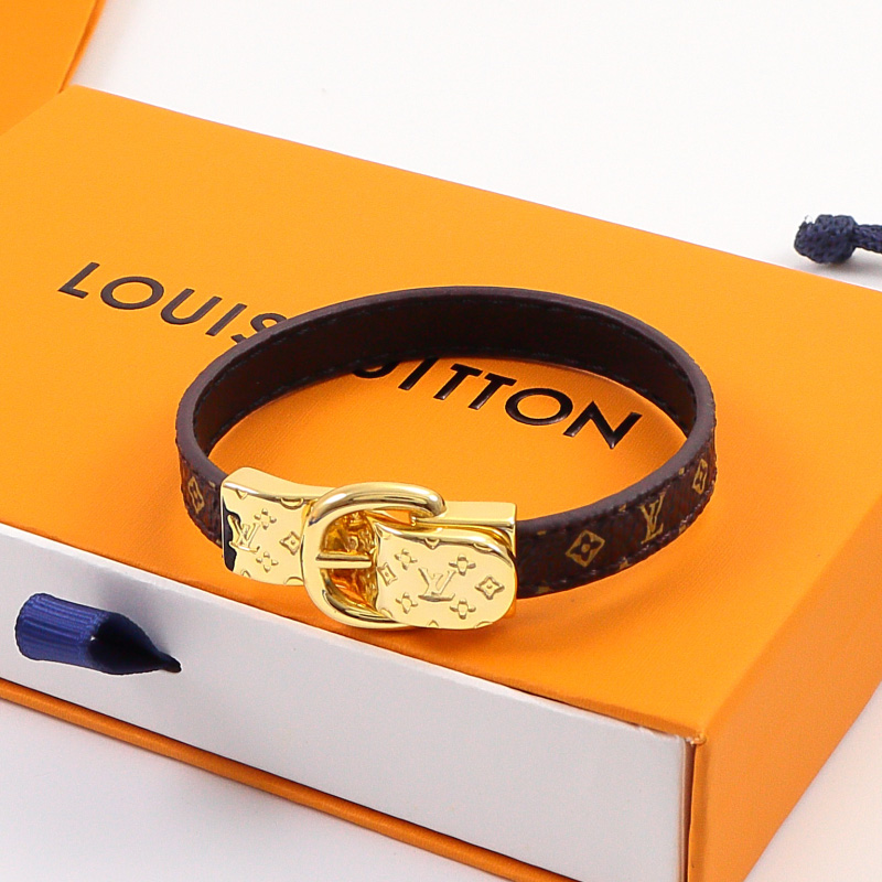 LEM402 New Fashion Open Flower Gold Color Bracelet Metal Letter Wristband Bracelet Couple Accessories for Woman