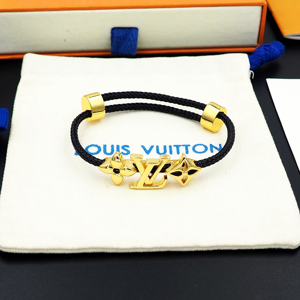LEM386  New Arrive Fashion Open Flower Bracelet Metal Letter Wristband Bracelet Couple Accessories for Woman