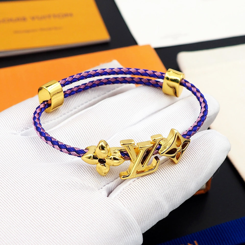 LEM388  New Fashion Open Flower Bracelet Metal Letter Wristband Bracelet Couple Accessories for Woman