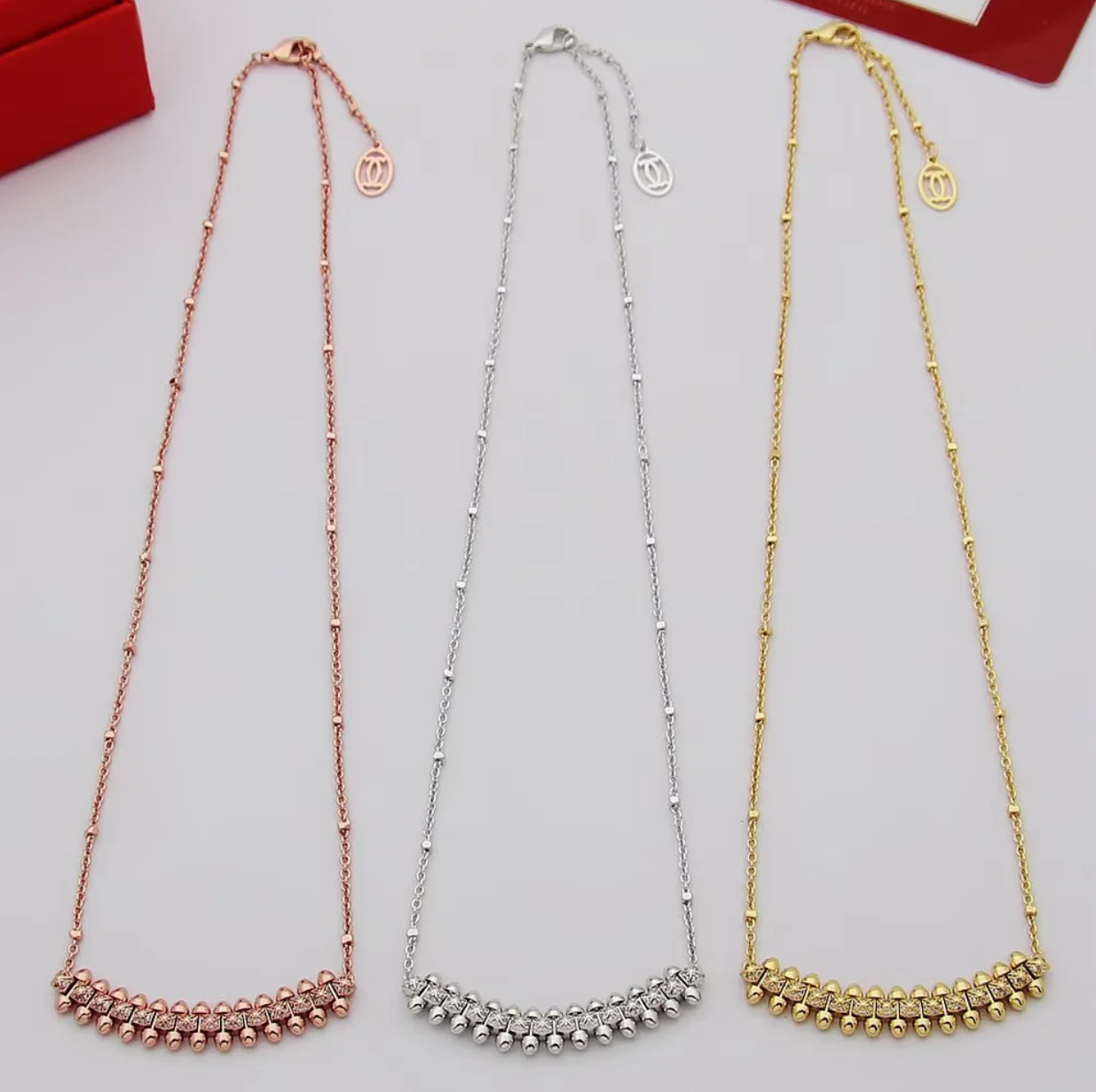 CREM223 Hot Sale Fashion Love Nail Necklace for Women Jewelry Couples Cubic Zirconia Wedding Necklace Bague Femme