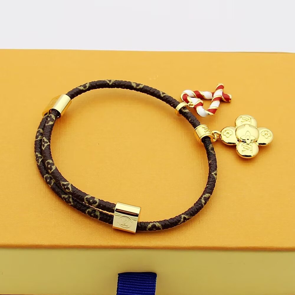 LEM263 Luxury Designer Jewelry Leather 18K Gold Plated Stainless steel Bracelet bangles gifts