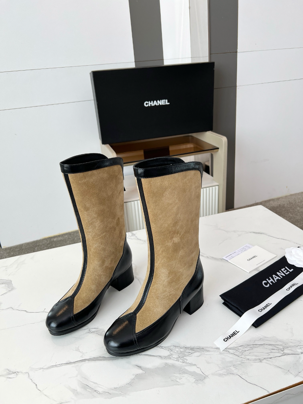 CEM297 New style color-matched fashion boots with thick heels and soft soles stylish and versatile mid-calf women's boots 4 cm taller
