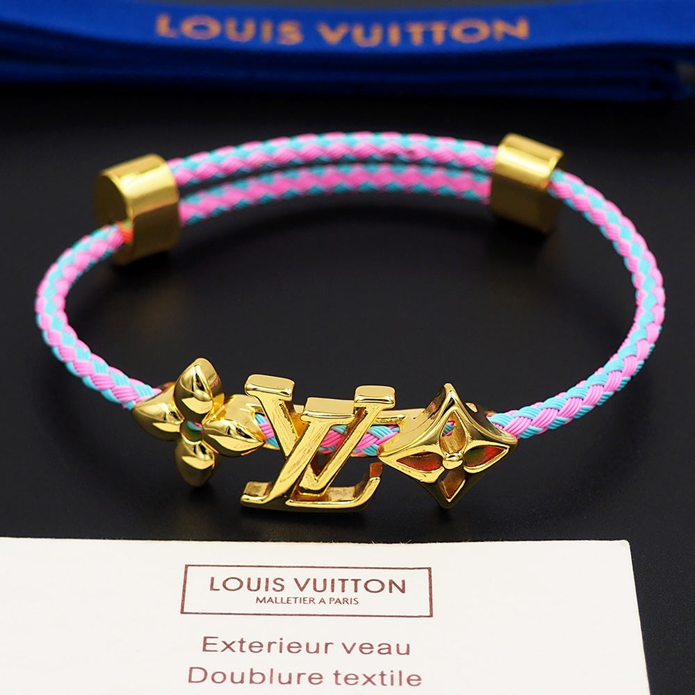 LEM387  New Fashion Open Flower Bracelet Metal Letter Wristband Bracelet Couple Accessories for Woman
