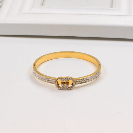 GEM124  New Arrive Titanium Steel  Classic Bracelet Full Diamond for Women Couples Anel Wedding Bands Bague Femme Not with Box