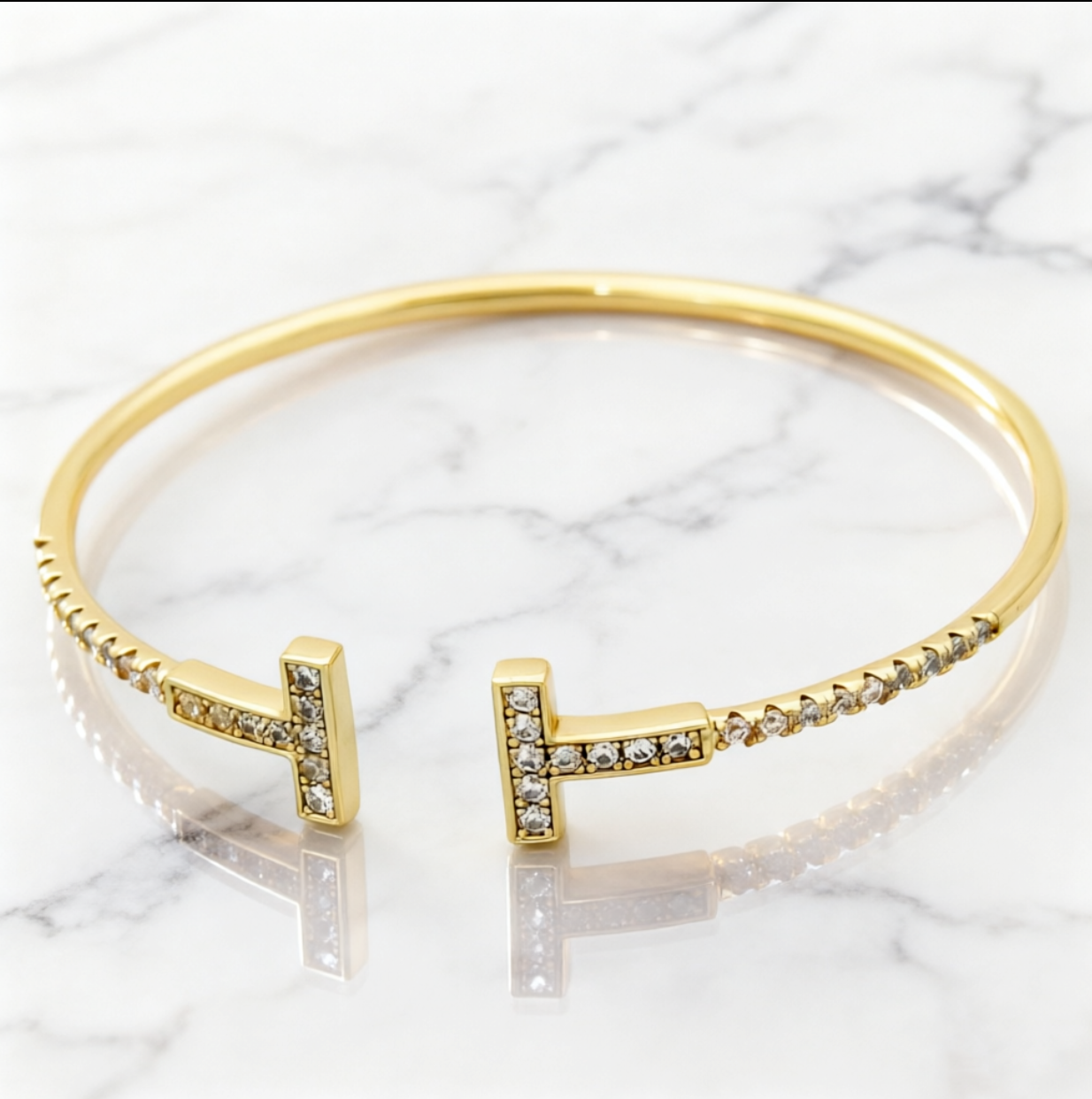 TEM39 New Fashion Titanium Steel T Bracelet Bangle for Women Gift Couples Cubic Zirconia Wedding Gift