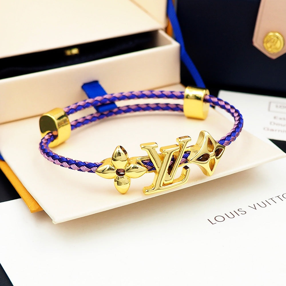 LEM388  New Fashion Open Flower Bracelet Metal Letter Wristband Bracelet Couple Accessories for Woman