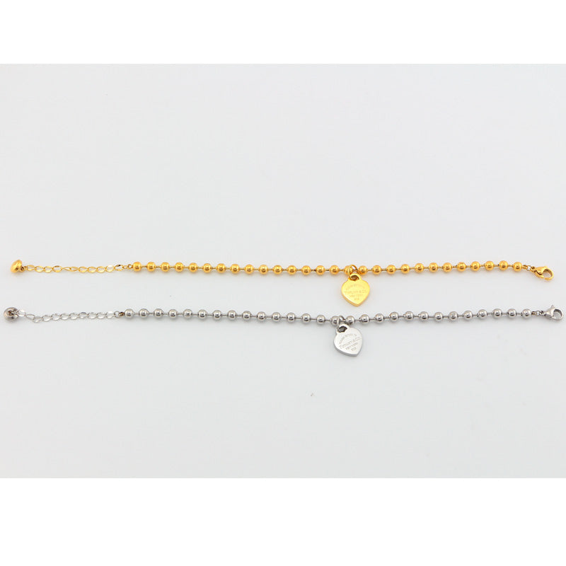 TEM26  Fashion  Stainless Steel Heart-shaped Pendant and Round Bead Bracelet Bangle Bague Femme for Woman Gift