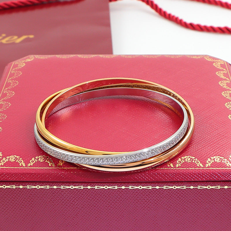 CREM217  New Arrive Fashion Hot Sale Three-ring Bracelet Love Braclet with Diamond for Woman Jewelry To Choose Gift 17cm