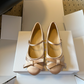 CEM298 New satin low-heeled Mary Jane shoes - Butterfly knot flat style fashionable and gentle women's shoes The color is exquisite and it is an excellent gift choice