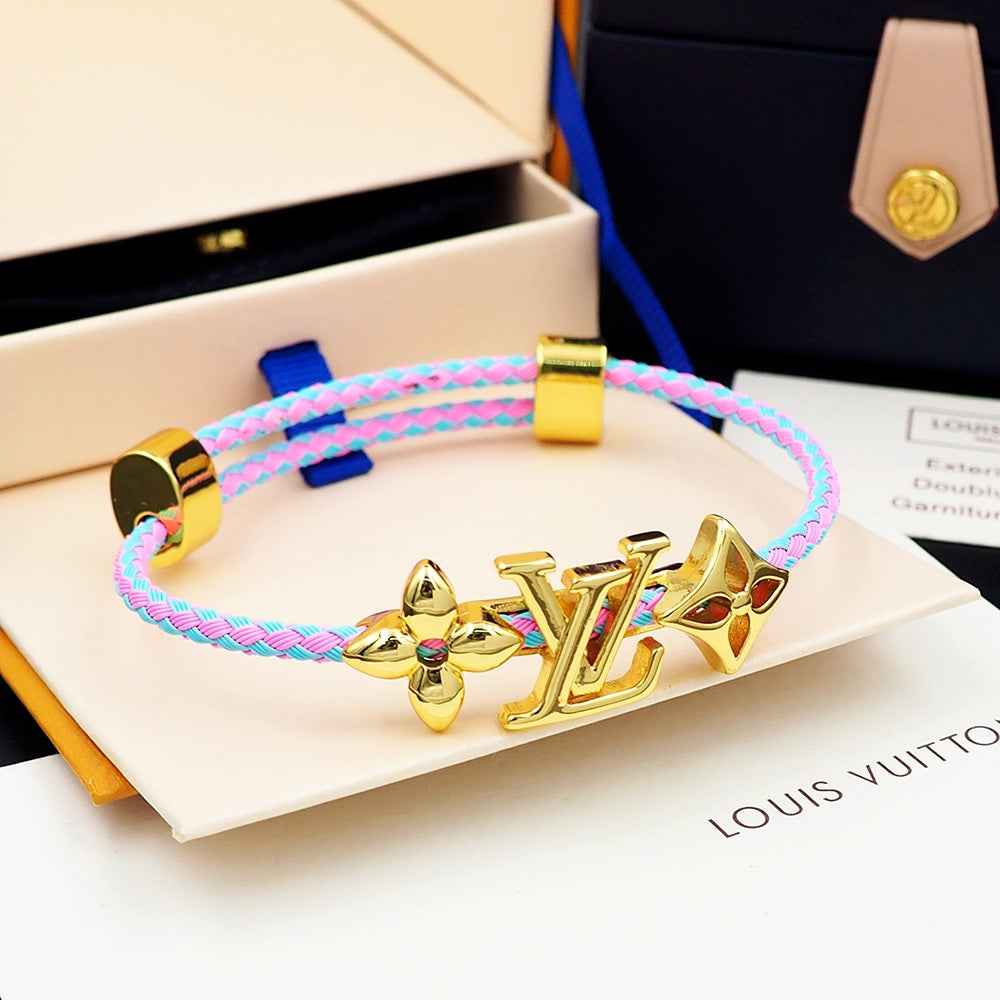 LEM387  New Fashion Open Flower Bracelet Metal Letter Wristband Bracelet Couple Accessories for Woman