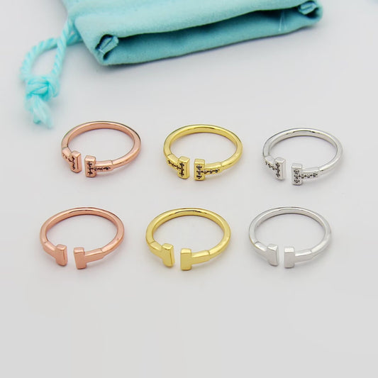 TEM25 Classic Love Ring Brand Designer Ring Diamond Wedding Gold Ring Women Mens T open Ring Love Promise Jewelry