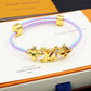 LEM387  New Fashion Open Flower Bracelet Metal Letter Wristband Bracelet Couple Accessories for Woman