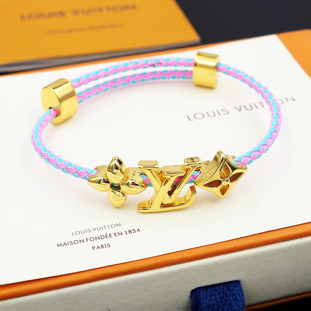 LEM387  New Fashion Open Flower Bracelet Metal Letter Wristband Bracelet Couple Accessories for Woman