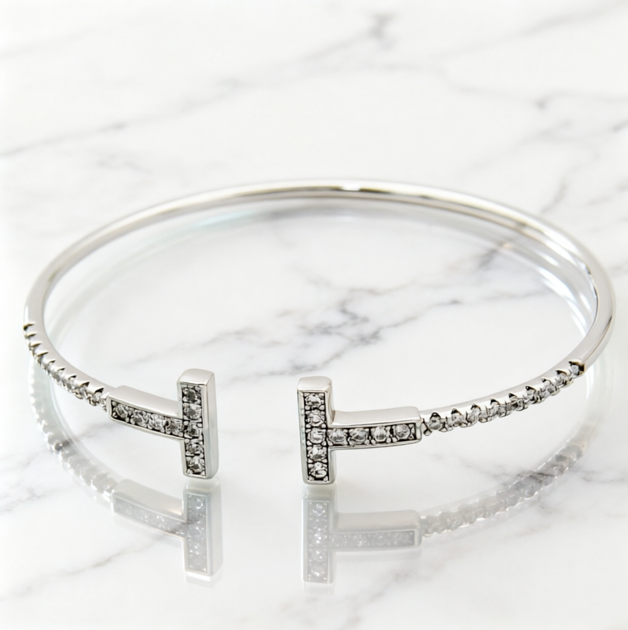 TEM39 New Fashion Titanium Steel T Bracelet Bangle for Women Gift Couples Cubic Zirconia Wedding Gift