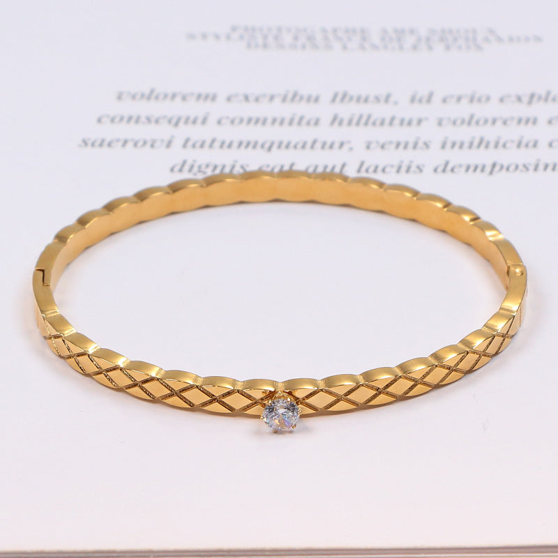 CEM188  Fashion  Stainless Steel 3 Color Bracelet with Stone Gold Silver Color Bracelet Bangle Bague Femme for Woman Gift