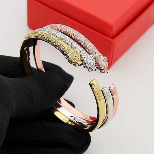 CEM179 Designer bracelets classic Miniature leopard half-diamond open bracelet, couple leopard head with diamond bracelet
