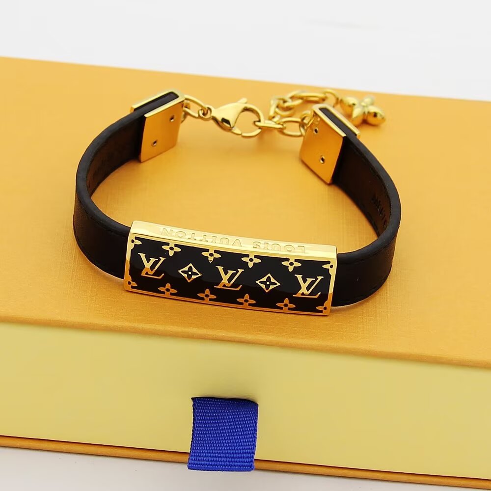 LEM265 Designer Jewelry Leather 18K Gold Plated Stainless steel Bracelet Womens Wedding Gifts