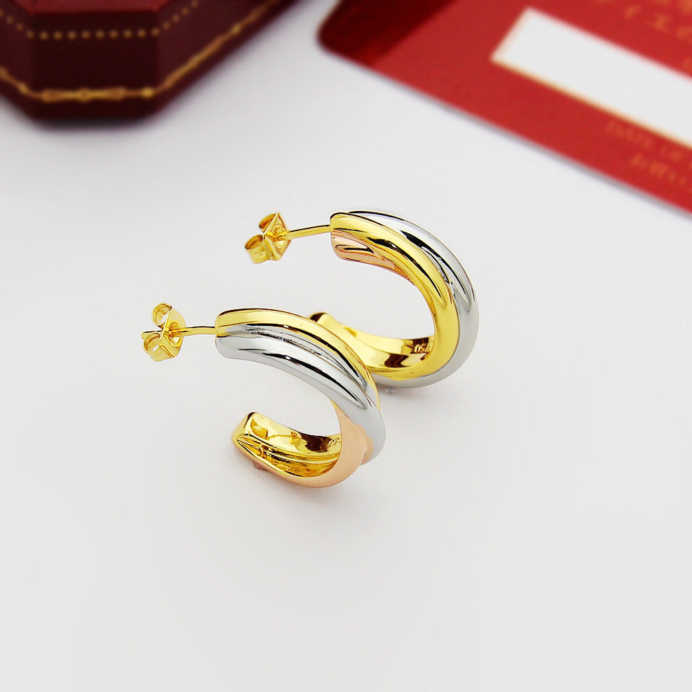 CREM212 New Arrive Fashion  Hot Sale Three-color Three-ring C-shaped Earring  for Woman Jewelry To Choose Gift