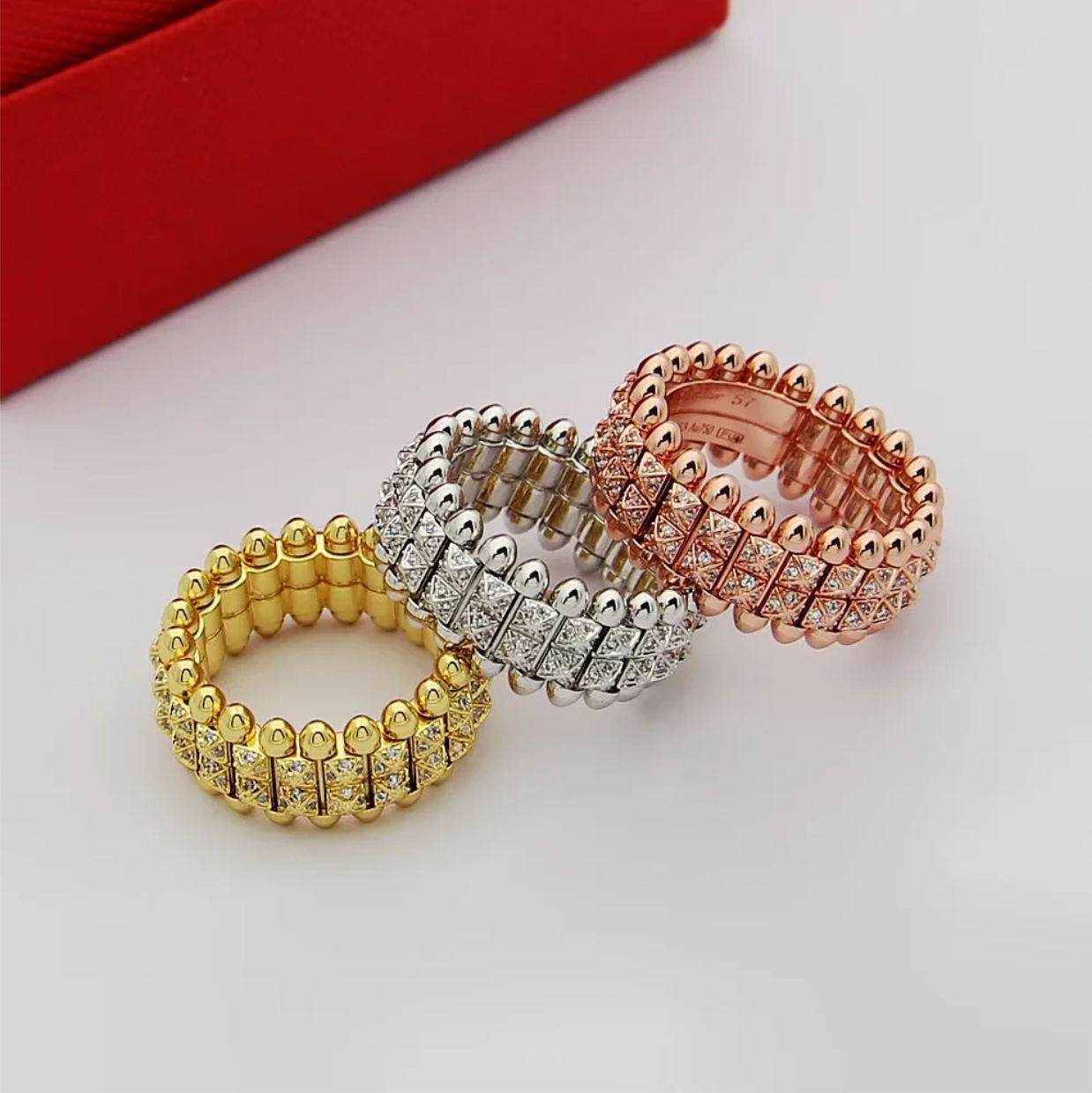 CREM221  Hot Sale Fashion Love 2Row Nail Rings for Women Men Jewelry Couples Cubic Zirconia Wedding Rings Bague Femme