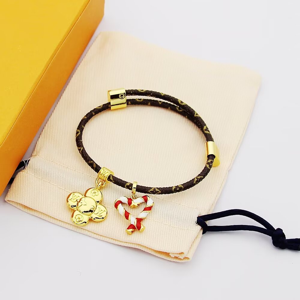 LEM263 Luxury Designer Jewelry Leather 18K Gold Plated Stainless steel Bracelet bangles gifts
