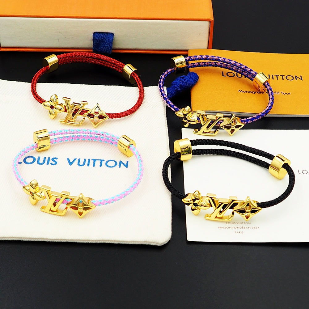LEM388  New Fashion Open Flower Bracelet Metal Letter Wristband Bracelet Couple Accessories for Woman