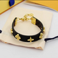 LEM383  New Arrive Fashion Four-leaf Flower-shaped Open Bracelet Metal Letter Wristband Bracelet Couple Accessories for Woman