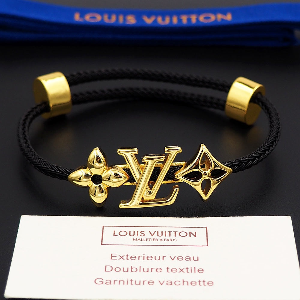 LEM386  New Arrive Fashion Open Flower Bracelet Metal Letter Wristband Bracelet Couple Accessories for Woman