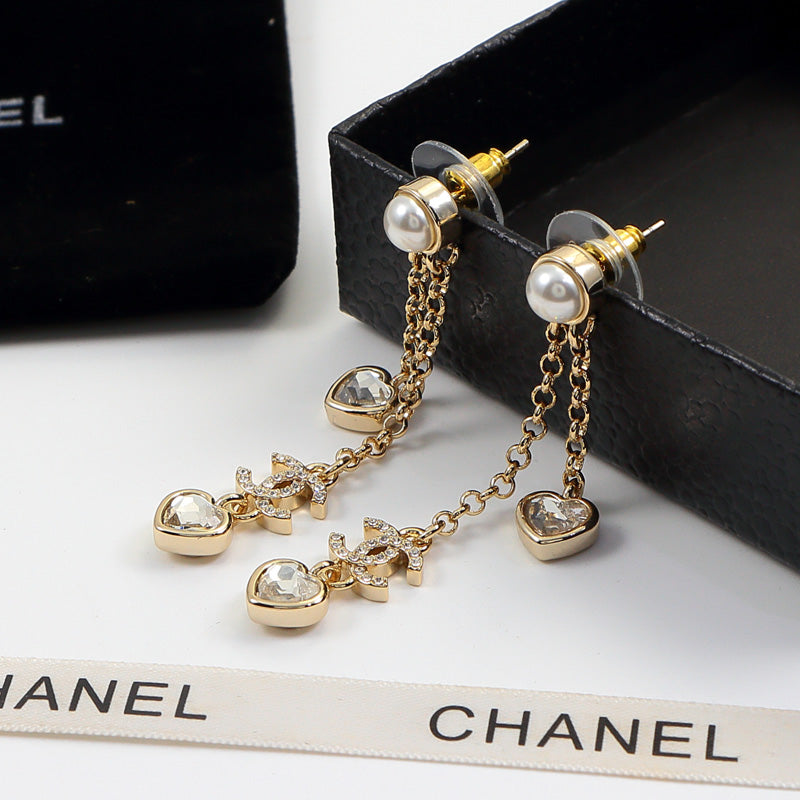 CEM192 Classic Long Earring Designer 18K Gold Cubic Pearl Pendant Stud Earring  Women Mens  Love Promise Jewelry