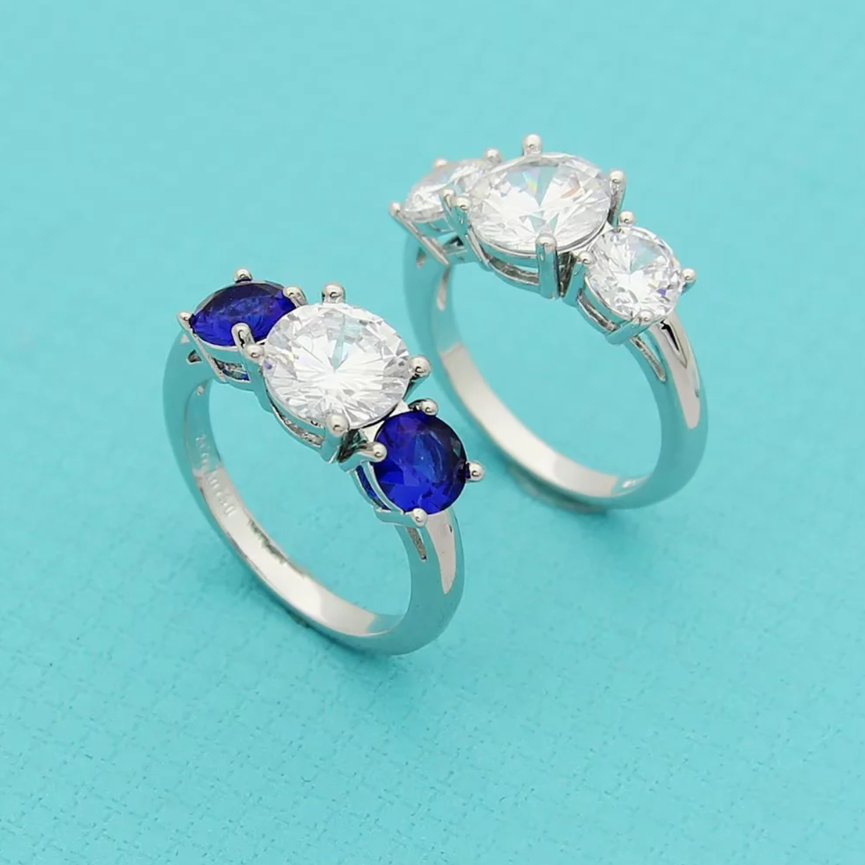 TEM37 Three-diamond Ring Couple White Diamond in Between Blue Diamond Ring Women's Diamond-studded Wedding Ring Women Couples Wedding Rings Bands Bague Femme