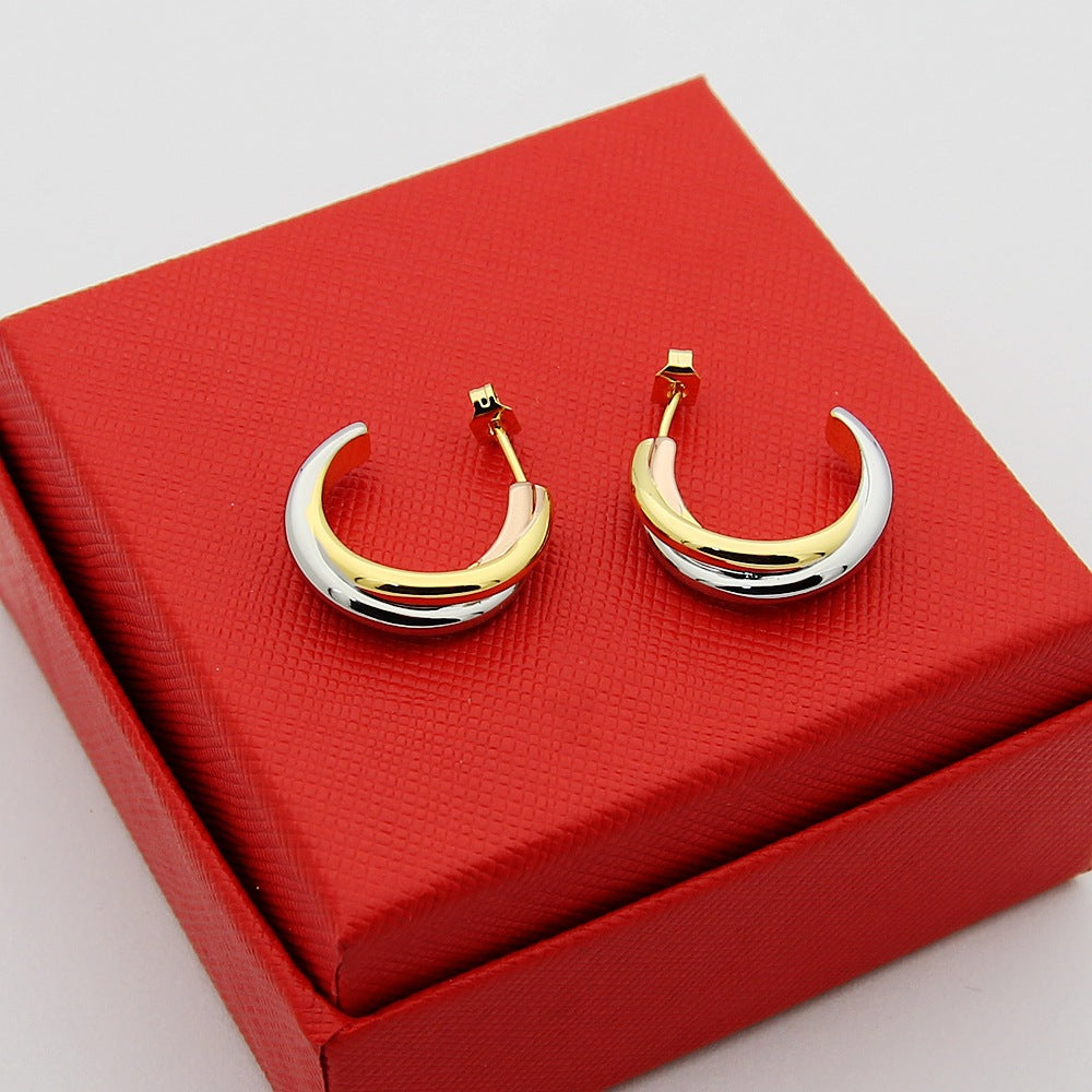CREM212 New Arrive Fashion  Hot Sale Three-color Three-ring C-shaped Earring  for Woman Jewelry To Choose Gift
