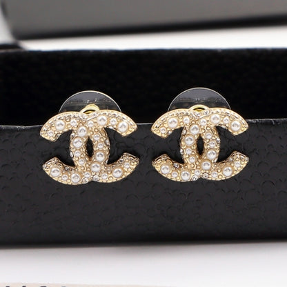 CEM191 Classic Titanium Steel Earring Designer 18K Gold Cubic Pearl Pendant Stud Earring  Women Mens  Love Promise Jewelry