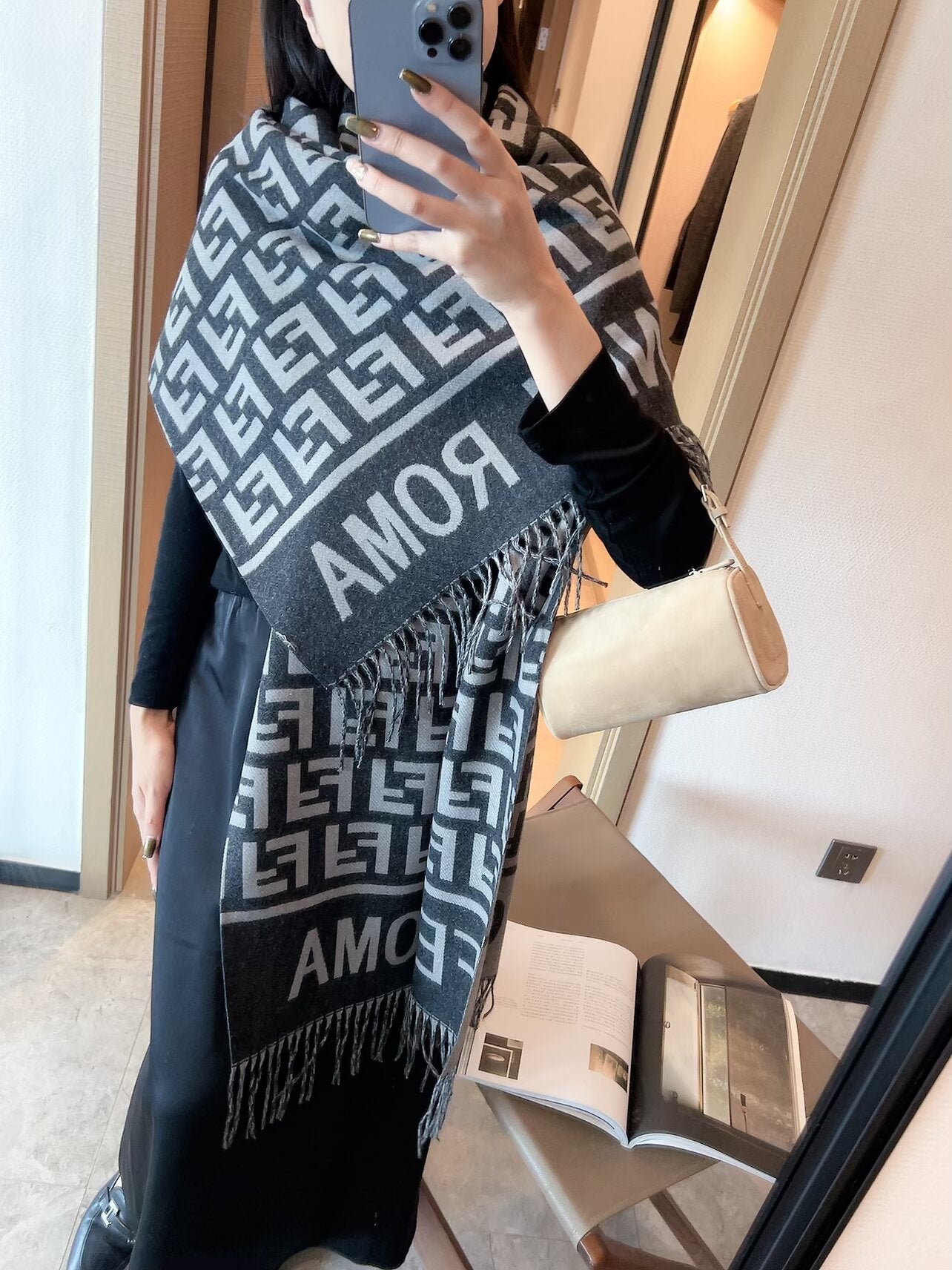FEM22 Women Cashmere Designer Scarf Full Letter Printed Scarves Soft Touch Warm Wraps With Tags Autumn Winter Long Shawls 180✖️60cm