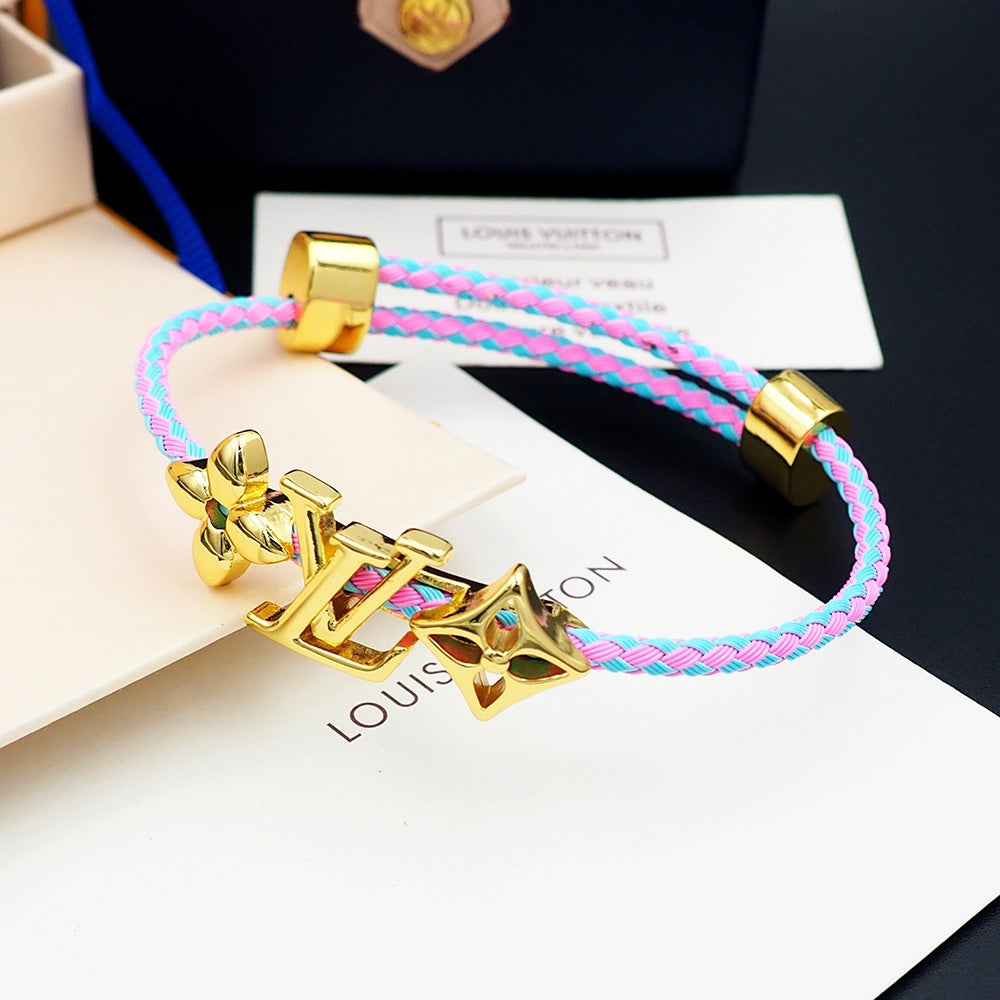 LEM387  New Fashion Open Flower Bracelet Metal Letter Wristband Bracelet Couple Accessories for Woman