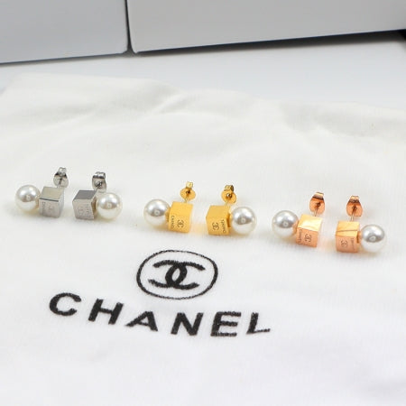 CEM190 New Classic Titanium Steel Earring Designer 18K Gold Cubic Pearl Pendant Stud Earring  Women Mens  Love Promise Jewelry