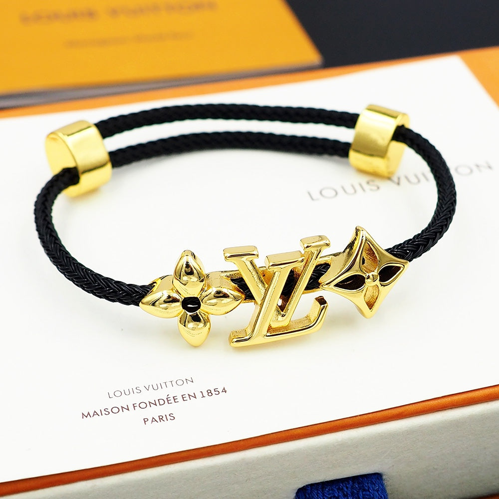 LEM386  New Arrive Fashion Open Flower Bracelet Metal Letter Wristband Bracelet Couple Accessories for Woman