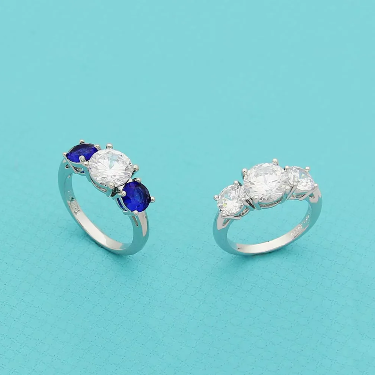 TEM37 Three-diamond Ring Couple White Diamond in Between Blue Diamond Ring Women's Diamond-studded Wedding Ring Women Couples Wedding Rings Bands Bague Femme