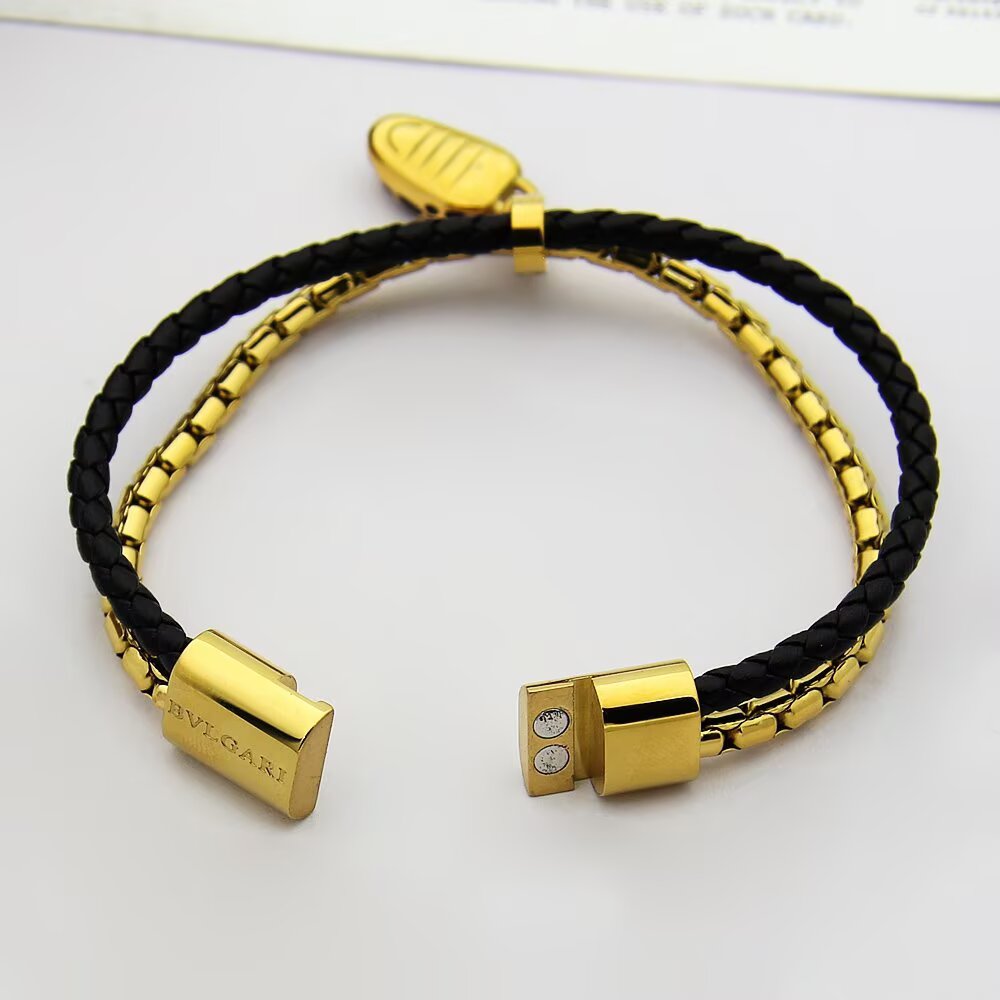 BEM30 Luxury Designer Jewelry Leather 18K Gold Plated Stainless steel women men Bracelets bangles Wedding Gifts
