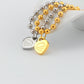 TEM26  Fashion  Stainless Steel Heart-shaped Pendant and Round Bead Bracelet Bangle Bague Femme for Woman Gift
