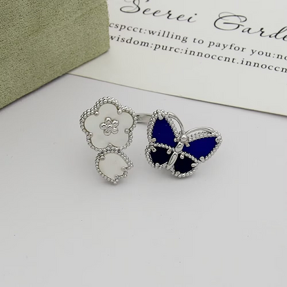 VEM36 New enamel butterfly four-leaf clover double flower ring - a luxurious niche high-end and fashionable design with an elegant style for the finger