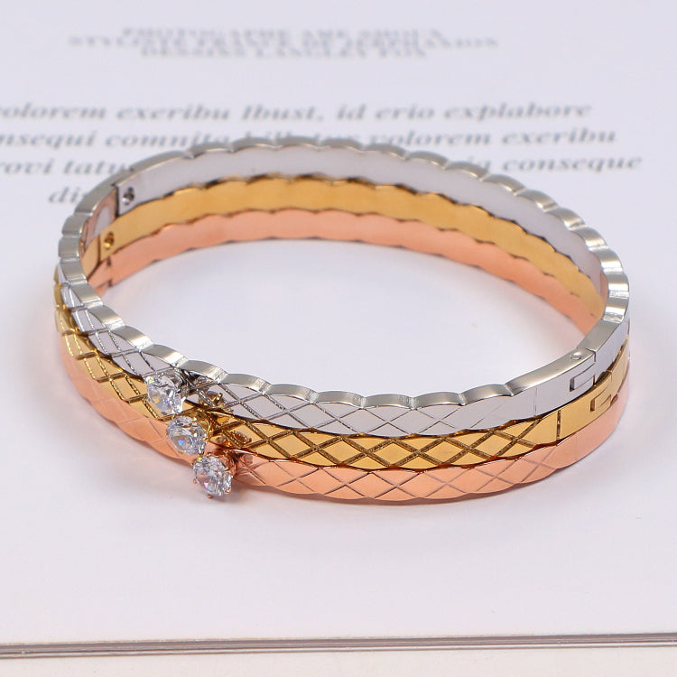 CEM188  Fashion  Stainless Steel 3 Color Bracelet with Stone Gold Silver Color Bracelet Bangle Bague Femme for Woman Gift