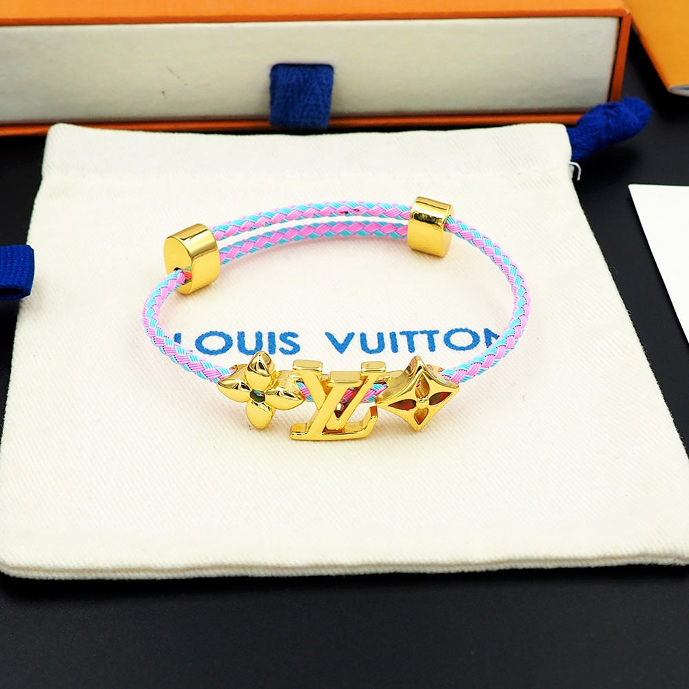 LEM387  New Fashion Open Flower Bracelet Metal Letter Wristband Bracelet Couple Accessories for Woman