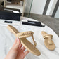CEM171 Plus Size Open-Toe Pearl Flat for Women Summer Fashion Square Toe Solid Color Thick Sole Slippers