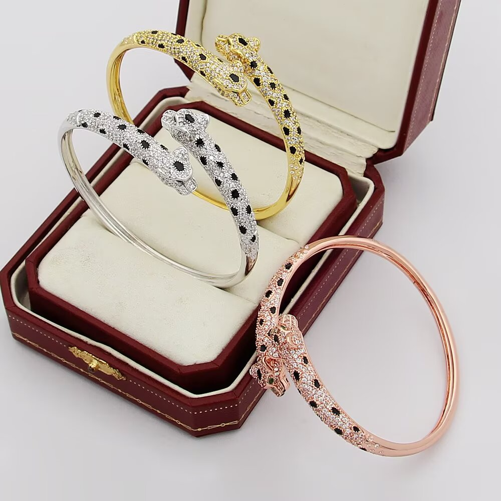 CREM230 Designer bracelets classic Miniature leopard half-diamond open bracelet couple leopard head with diamond bracelet