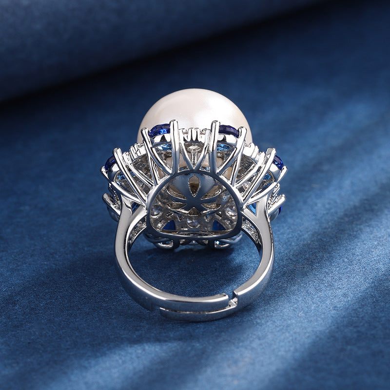 LEM77 New Gold-plated copper bottom inlaid with white bead light stamen ladies fashion dichroic stone ring accessories wholesale beads 16mm