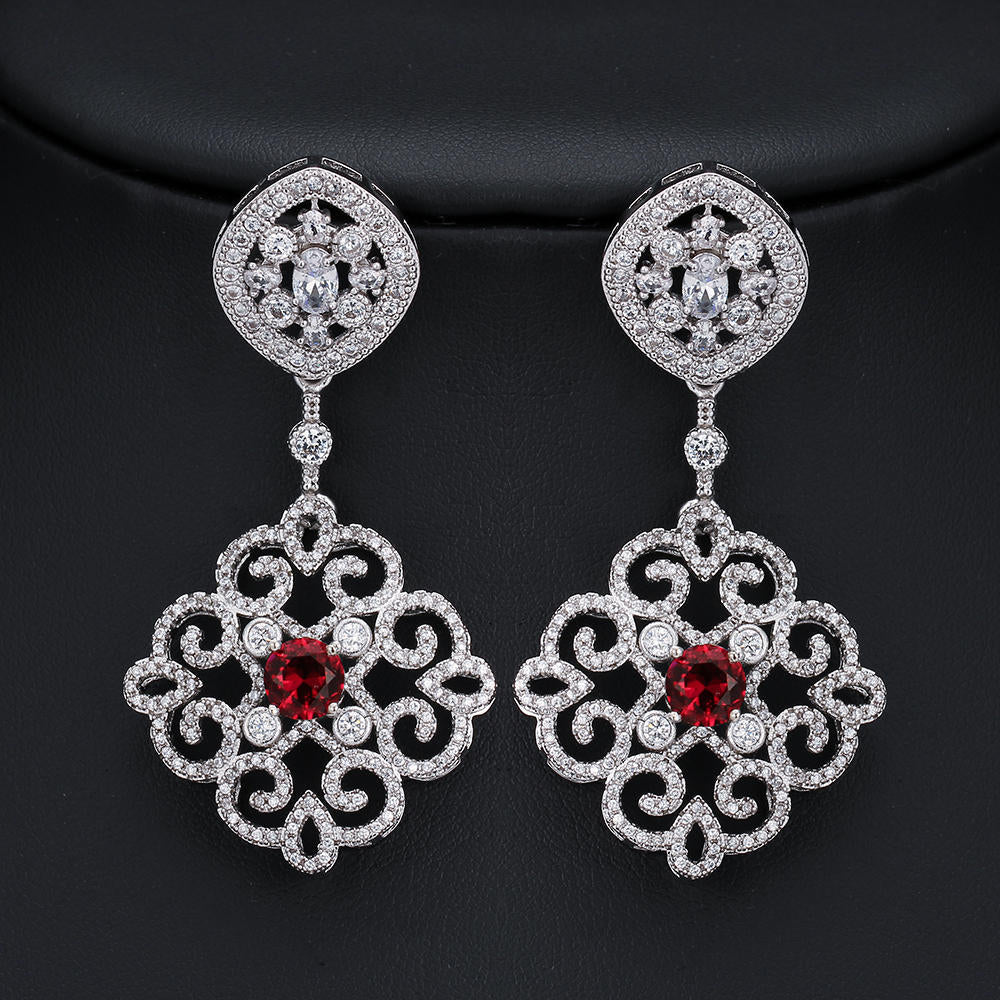 CEM02 Hot Sale Fashion Luxury Super Glitter Crystal Beautiful blue and red color Earrings For Women Jewelry