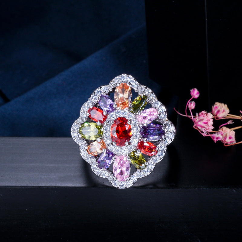 CREM08 Hot Sale Fashion Color Crystal Beautiful Ring For Women Luxury Geometric Ring Jewelry Accessories gift to choose